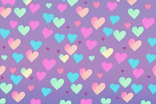 Watercolor hand painted pattern. Background with hearts in luminiscent colors. Pink and light blue colors. Background or wallpapers. Wedding decorations or on St. Valentine's day. Generative AI