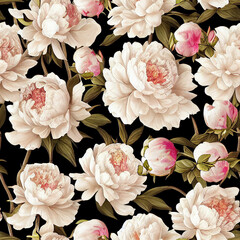 Seamless pattern with roses, Peonies Illustration, AI generated Art