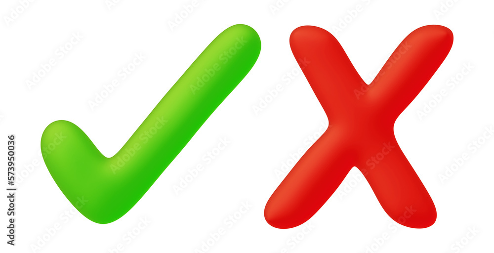 Poster check mark and cross sign icons in 3d render