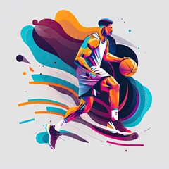 Dynamic, abstract colorful Basketball flat illustration style. Basketball. Generative AI.