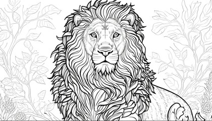 Obraz premium a cute coloring book for children that is still black and white, but waiting for colors and then it will become a wonderful colorful lion