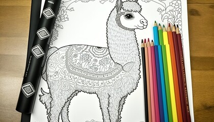 a cute coloring book for children that is still black and white, but waiting for colors and then it will become a wonderful colorful llama