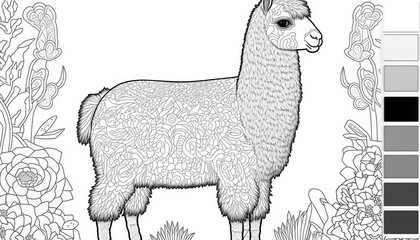 a cute coloring book for children that is still black and white, but waiting for colors and then it will become a wonderful colorful llama