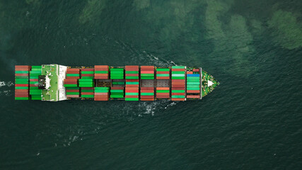cargo container ship sailing in sea to import export goods and distributing products to dealer and...