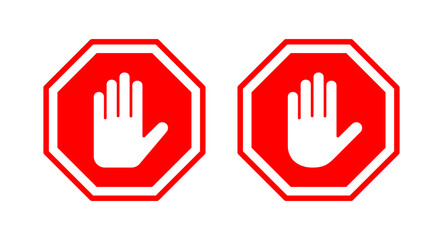 Stop icon vector illustration. stop road sign. hand stop sign and symbol. Do not enter stop red sign with hand