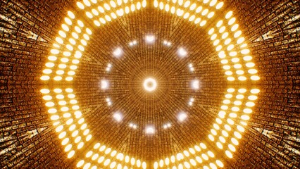 Geometric 3d rendering background of golden color circle tiled lamps