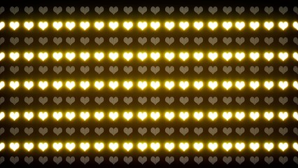Glowing yellow heart shaped lights background
