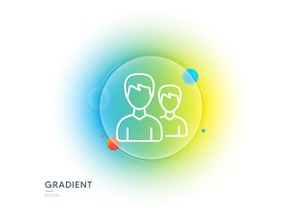 User line icon. Gradient blur button with glassmorphism. Couple or Group sign. Male Person silhouette symbol. Transparent glass design. Couple line icon. Vector