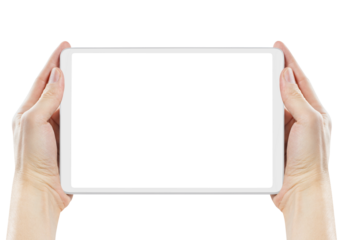 Tablet computer in male hands cut out