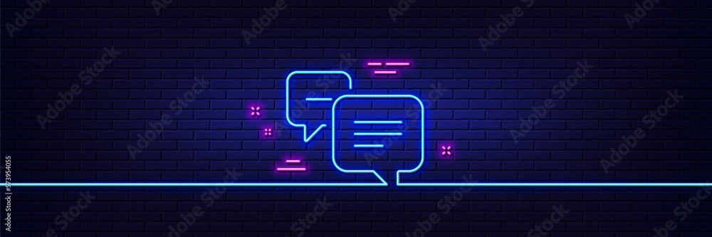 Poster neon light glow effect. dots message line icon. chat comment sign. speech bubble symbol. 3d line neo