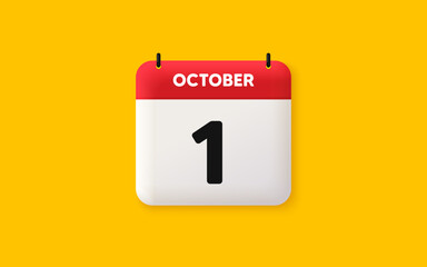 Calendar date 3d icon. 1st day of the month icon. Event schedule date. Meeting appointment time. Agenda plan, October month schedule 3d calendar and Time planner. 1st day day reminder. Vector