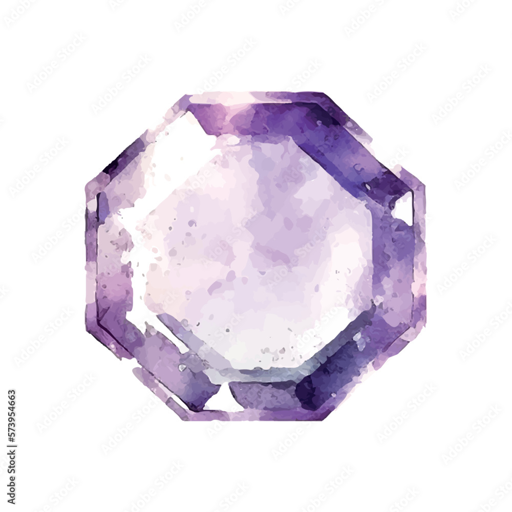 Poster Vector pink purple diamond crystal. Watercolor illustration.