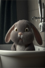 A cute bunny sitting in bath