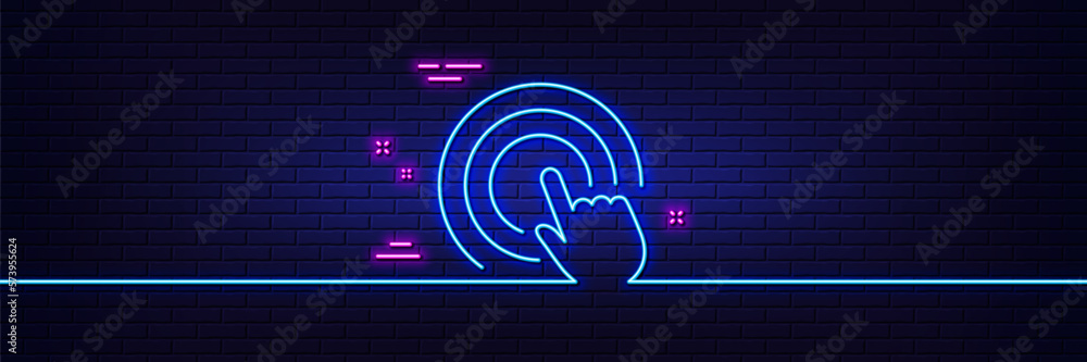 Aufkleber neon light glow effect. click hand line icon. touchscreen gesture sign. push action symbol. 3d line 