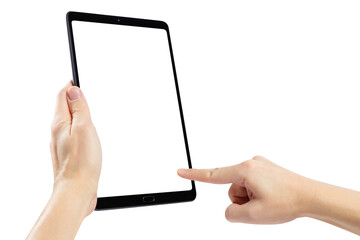 Tablet computer in male hands cut out