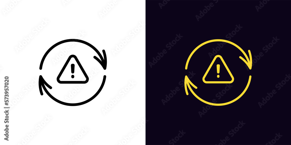 Poster outline update icon, with editable stroke. update arrows frame with exclamation mark, important upgr