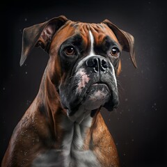 Boxer posing in the fantasy wilderness. Dog portrait.