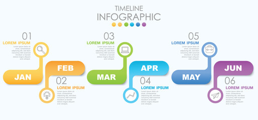 Fototapeta premium Timeline infographic template design icon 6 option