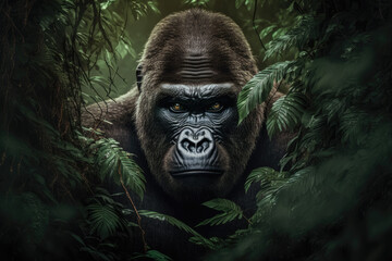 a gorilla in the forest. Generative AI - obrazy, fototapety, plakaty