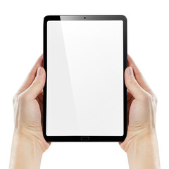Tablet computer in male hands cut out