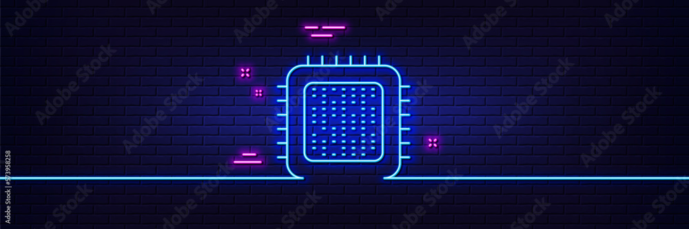 Poster neon light glow effect. cpu processor line icon. computer component sign. 3d line neon glow icon. br