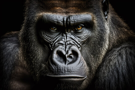 portrait of a gorilla. closeup. Generative AI