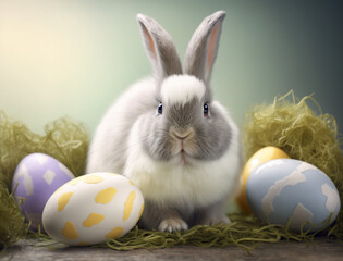 Naklejka na ściany i meble grey easter bunny with easter eggs