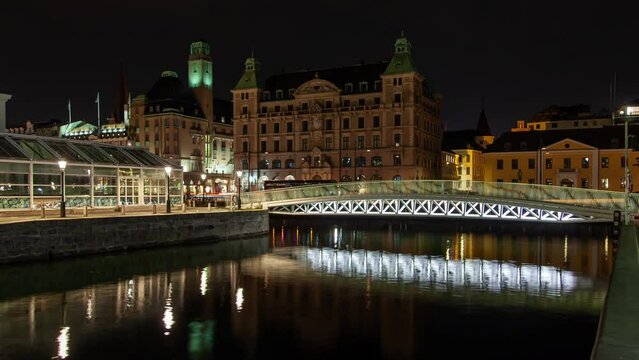 Malmo urban night light illumination cityscape traffic timelapse