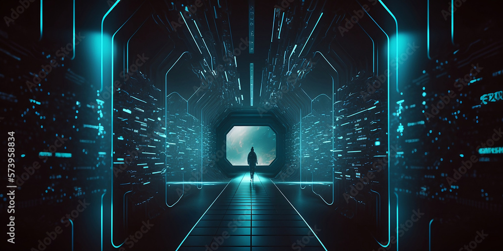 Wall mural binary code tunnel