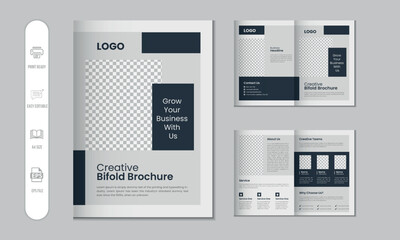 Naklejka premium Bifold brochure and company profile, flyer, magazine, annual report, portfolio a4 size template design