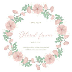 Vintage style light pink flower frame. Elegant floral invitations and greeting cards. Floral nature greeting card can be used for wedding invitation, birthday, holiday, brochure or background.Vector