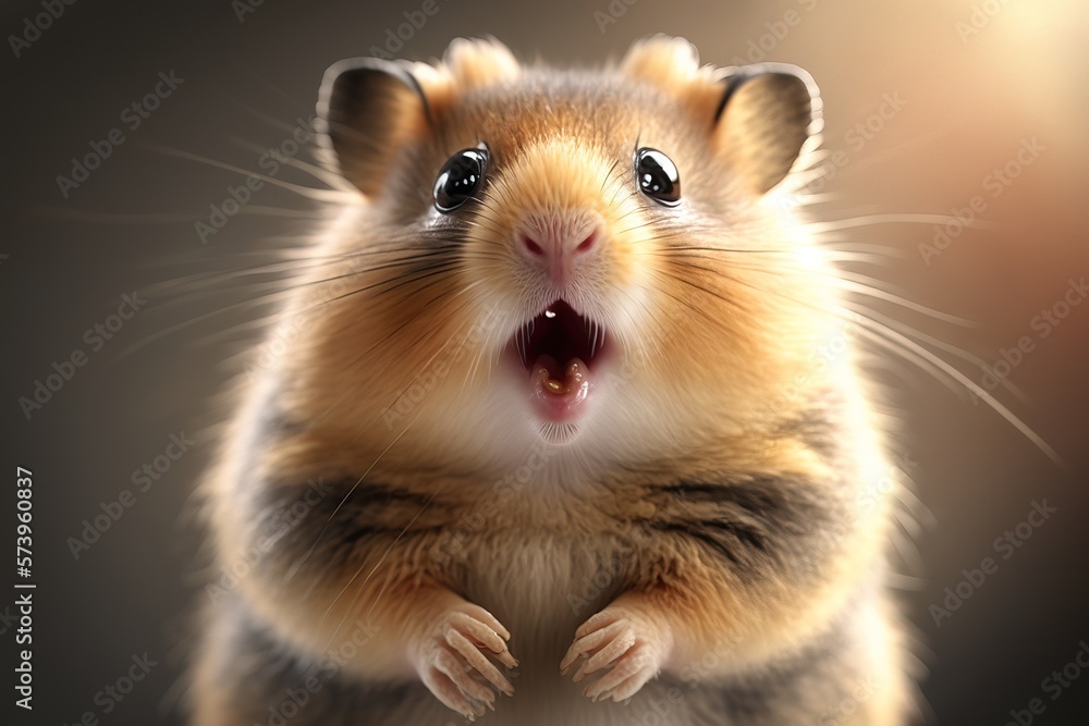 Poster a hamster is making a funny face with its mouth open and tongue out and it's mouth wide open cgstudi