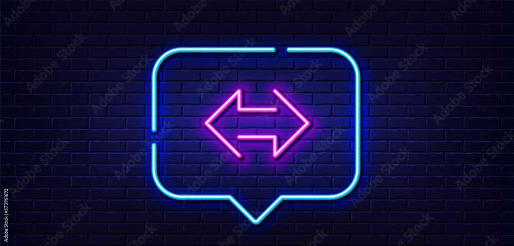 Poster neon light speech bubble. sync arrows line icon. communication arrowheads symbol. navigation pointer