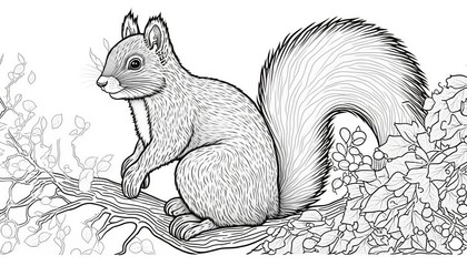 a cute coloring book for children that is still black and white, but waiting for colors and then it will become a wonderful colorful squirrel © Sndor