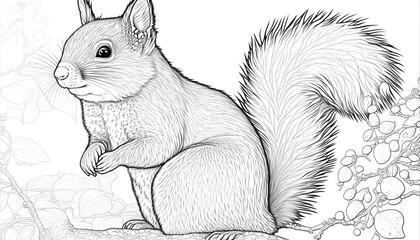 a cute coloring book for children that is still black and white, but waiting for colors and then it will become a wonderful colorful squirrel © Sndor