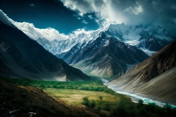 Himalayan mountainous landscape. Beautiful fresh panorama.