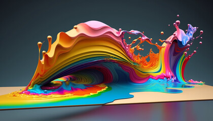 Colorful paint splash in the paper. Rainbow colors element design. Generative AI.