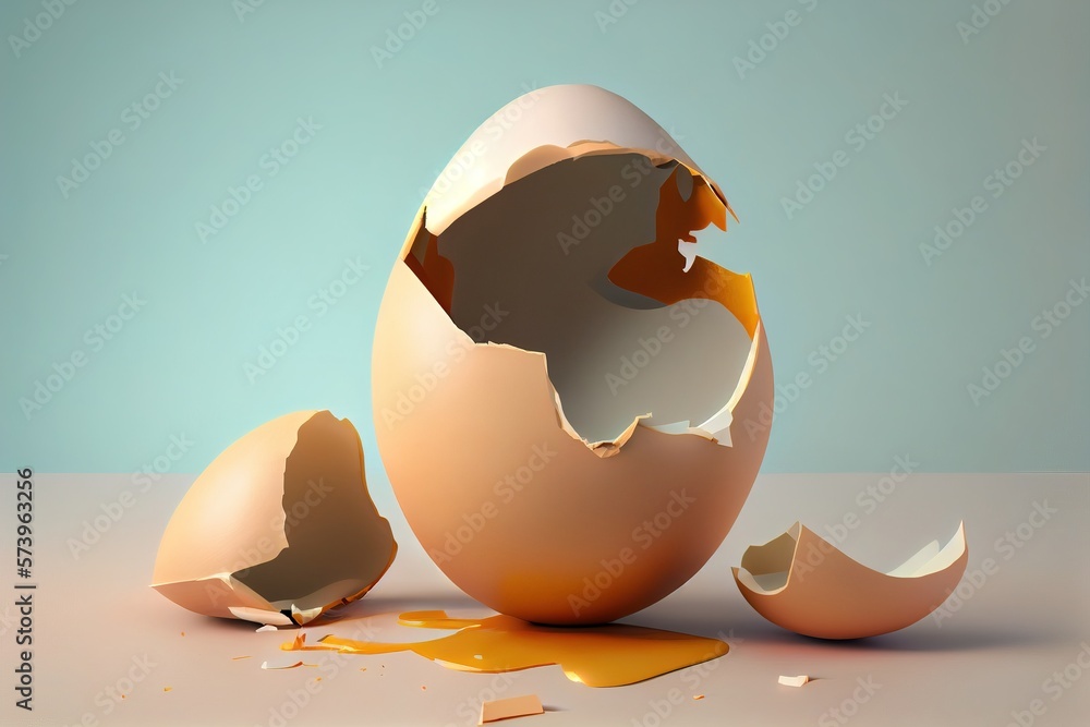 Aufkleber a broken egg shell with a hole in it and a few pieces of it on a table octane renderer a raytraced i
