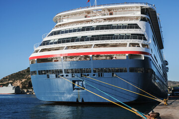 Classic luxury cruiseship cruise ship liner Borealis in port of Cartagena, Spain during summer...