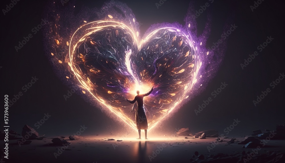 Aufkleber a person standing in front of a heart shaped object with a lightening effect on it fantasy digital a