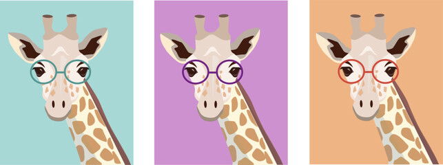Giraffes set in glasses. Postcards. Banners. Templates © Anna