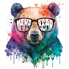 Cute happy mama bear. Artwork design, illustration for T-shirt printing or poster.