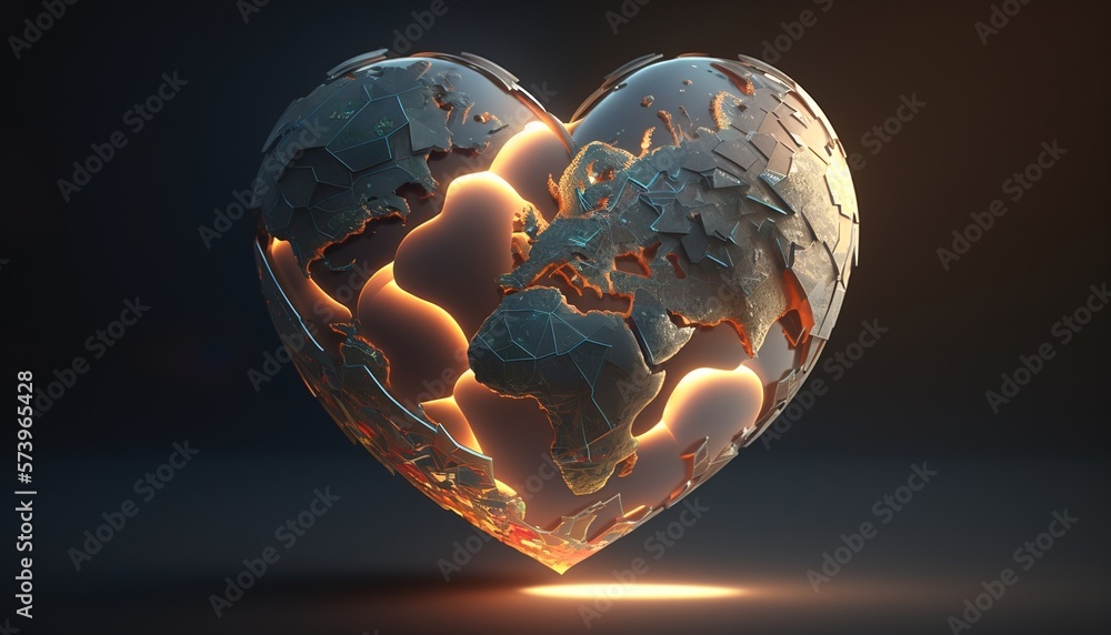 Aufkleber a broken heart shaped object with a black background and a light reflection on the ground redshift r