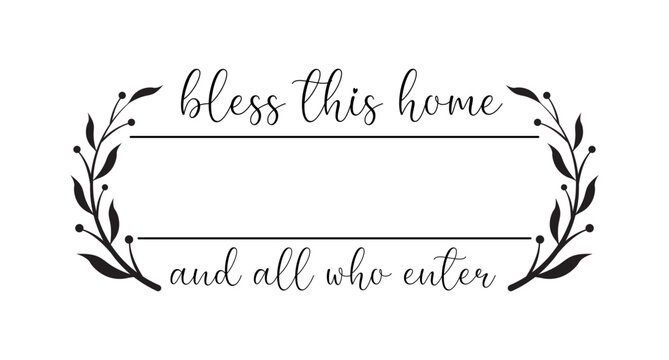 Hand lettering Family name monogram split monogram the family welcome home sign wedding floral ornament wreath border frame greeting card invitation