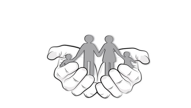 hands hold family silhouettes. family protection concept. 4K video illustration.