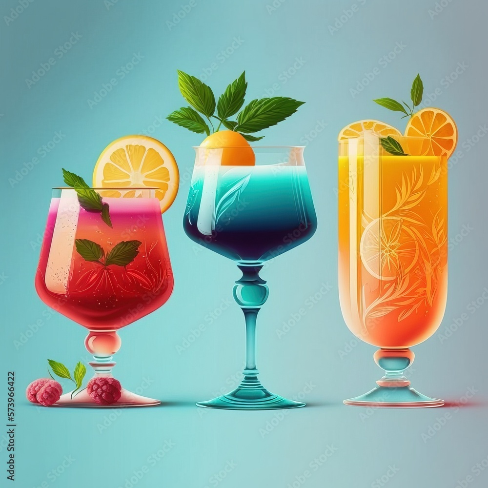 Poster three different types of drinks are shown in this illustration of a variety of drinks with different