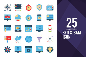 25 SEO And SAM Flat icon pack. vector illustration.