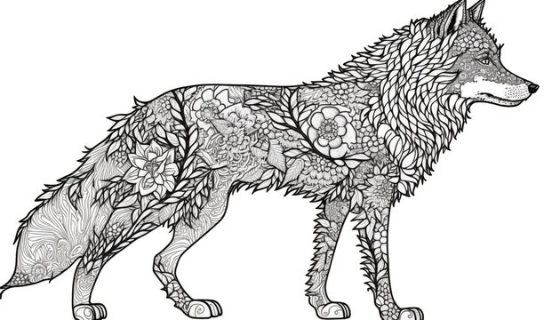 a cute coloring book for children that is still black and white, but waiting for colors and then it will become a wonderful colorful wolf