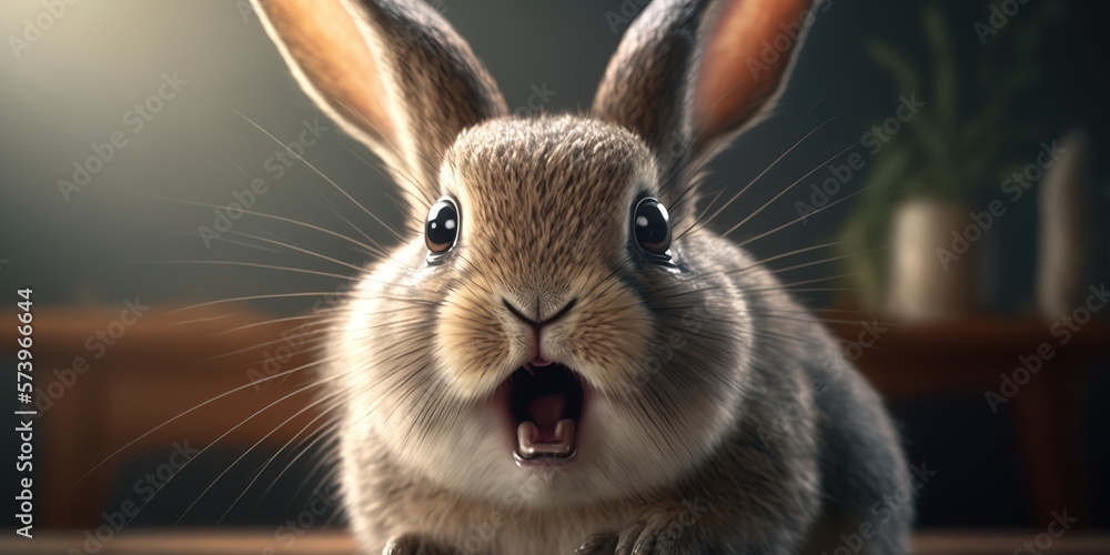 Poster a rabbit is yawning and making a face with its mouth open and it's mouth wide open cgstudio a photor