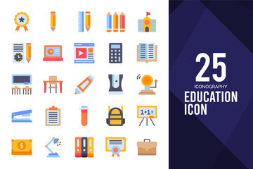 25 Education Flat icon pack. vector illustration.